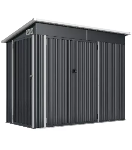 Cobertizo de Jardín Exterior 2,7 m² 234x132x185 cm con Triple Puerta Cerradura y Ranuras de Ventilación Gris