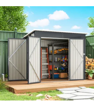 Cobertizo de Jardín Exterior 2,7 m² 234x132x185 cm con Triple Puerta Cerradura y Ranuras de Ventilación Gris
