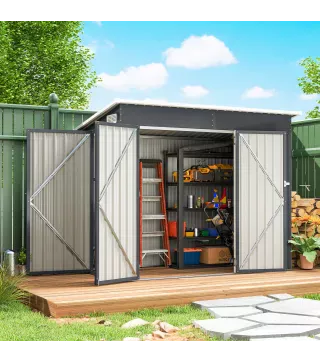 Cobertizo de Jardín Exterior 2,7 m² 234x132x185 cm con Triple Puerta Cerradura y Ranuras de Ventilación Gris