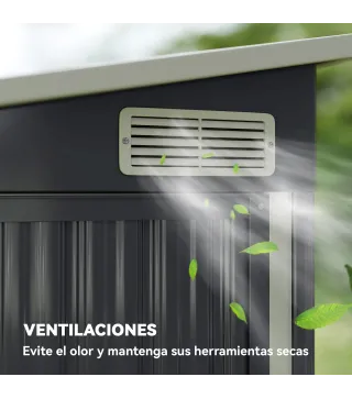 Cobertizo de Jardín Exterior 2,7 m² 234x132x185 cm con Triple Puerta Cerradura y Ranuras de Ventilación Gris