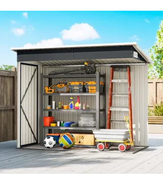 Cobertizo de Jardín Exterior 2,7 m² 234x132x185 cm con Triple Puerta Cerradura y Ranuras de Ventilación Gris