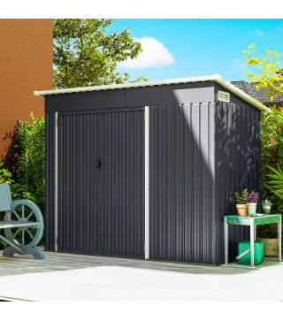 Cobertizo de Jardín Exterior 2,7 m² 234x132x185 cm con Triple Puerta Cerradura y Ranuras de Ventilación Gris