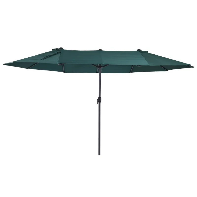 Sombrilla Doble para Jardín 455x265x238 cm Parasol Grande con Manivela Manual Protección Solar Verde Oscuro