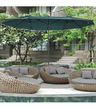 Sombrilla Doble para Jardín 455x265x238 cm Parasol Grande con Manivela Manual Protección Solar Verde Oscuro