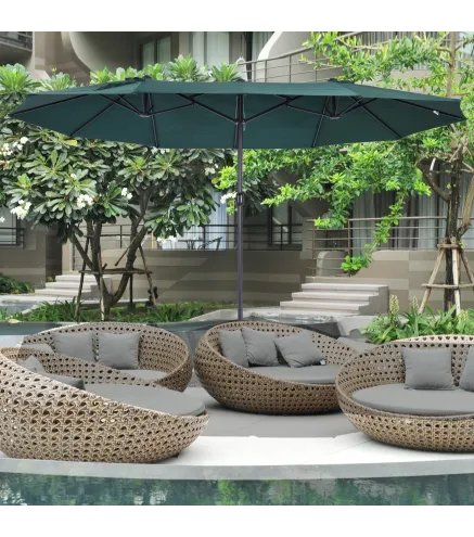 Sombrilla Doble para Jardín 455x265x238 cm Parasol Grande con Manivela Manual Protección Solar Verde Oscuro