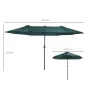 Sombrilla Doble para Jardín 455x265x238 cm Parasol Grande con Manivela Manual Protección Solar Verde Oscuro
