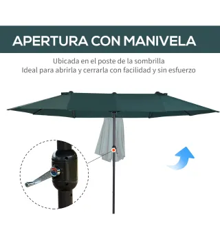 Sombrilla Doble para Jardín 455x265x238 cm Parasol Grande con Manivela Manual Protección Solar Verde Oscuro