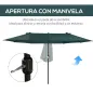 Sombrilla Doble para Jardín 455x265x238 cm Parasol Grande con Manivela Manual Protección Solar Verde Oscuro