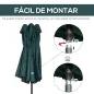 Sombrilla Doble para Jardín 455x265x238 cm Parasol Grande con Manivela Manual Protección Solar Verde Oscuro