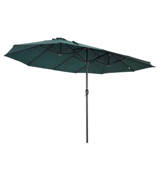 Sombrilla Doble para Jardín 455x265x238 cm Parasol Grande con Manivela Manual Protección Solar Verde Oscuro