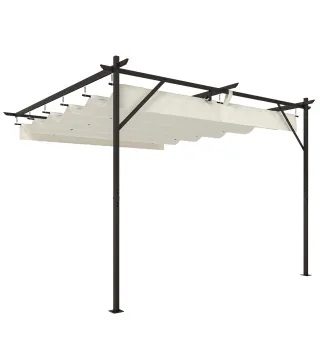 Pérgola de Pared de Jardín 3x3 m con Techo Retráctil Protección UPF30+ Drenaje Cenador de Jardín para Exterior Crema