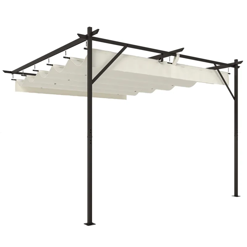 Pérgola de Pared de Jardín 3x3 m con Techo Retráctil Protección UPF30+ Drenaje Cenador de Jardín para Exterior Crema