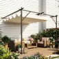Pérgola de Pared de Jardín 3x3 m con Techo Retráctil Protección UPF30+ Drenaje Cenador de Jardín para Exterior Crema