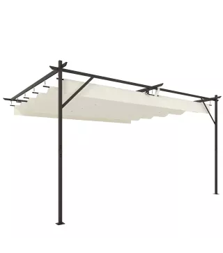 Pérgola de Pared de Jardín 4x3 m con Techo Retráctil Protección UPF30+ Drenaje Cenador de Jardín para Exterior Crema