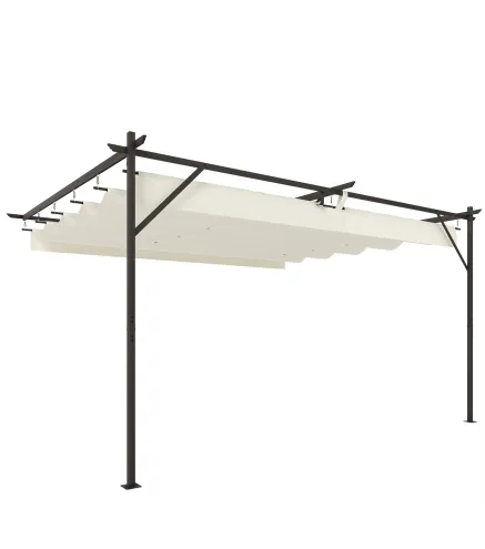 Pérgola de Pared de Jardín 4x3 m con Techo Retráctil Protección UPF30+ Drenaje Cenador de Jardín para Exterior Crema
