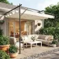 Outsunny Pérgola de Pared de Jardín 4x3 m con Techo Retráctil Protección UPF30+ Drenaje Cenador de Jardín para Exterior Crema
