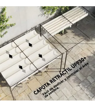 Pérgola de Pared de Jardín 4x3 m con Techo Retráctil Protección UPF30+ Drenaje Cenador de Jardín para Exterior Crema