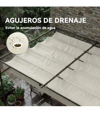Pérgola de Pared de Jardín 4x3 m con Techo Retráctil Protección UPF30+ Drenaje Cenador de Jardín para Exterior Crema