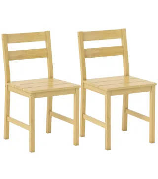 Juego de 2 Sillas de Comedor de Bambú con Asiento con Listones Respaldo Curvado Sin Brazos Natural