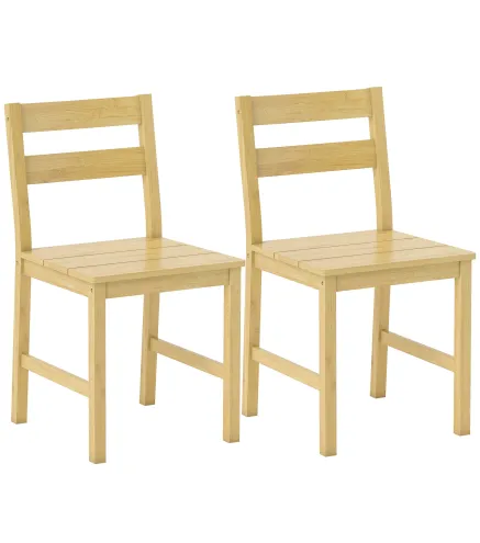 Juego de 2 Sillas de Comedor de Bambú con Asiento con Listones Respaldo Curvado Sin Brazos Natural