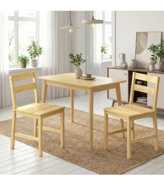 Juego de 2 Sillas de Comedor de Bambu con Asiento con Listones Respaldo Curvado Sin Brazos Natural