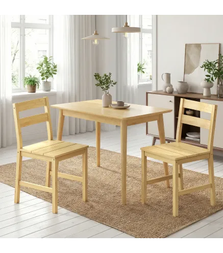 Juego de 2 Sillas de Comedor de Bambú con Asiento con Listones Respaldo Curvado Sin Brazos Natural