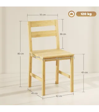 Juego de 2 Sillas de Comedor de Bambú con Asiento con Listones Respaldo Curvado Sin Brazos Natural