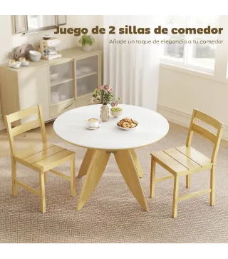 Juego de 2 Sillas de Comedor de Bambú con Asiento con Listones Respaldo Curvado Sin Brazos Natural