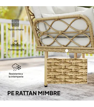 Conjunto de Jardín Exterior de Ratán con 1 Sofá de 2 Plazas 1 Sofá Esquinera y 1 Mesa de Centro Natural y Crema