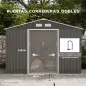Cobertizo de Jardín 4,9 m² 277x195x192 cm con 2 Puertas Corredizas Base Refuerzo (Suelo NO Incluido) Gris