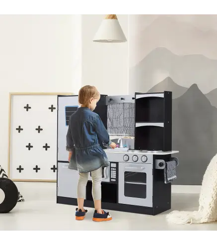 Cocina de Juguete Cocinita Infantil Madera Grande Juego de Imitación para Niños +3 Años con Accesorios Horno Microondas Fregader