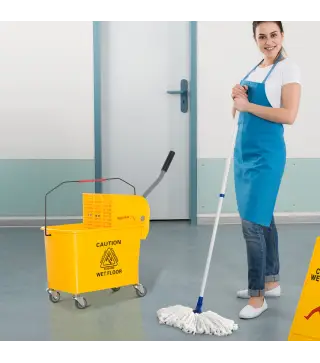Cubo de Fregar 20L con Ruedas y Escurridor Cubo para Fregona con Separador de Agua 60x27x70,5 cm Amarillo