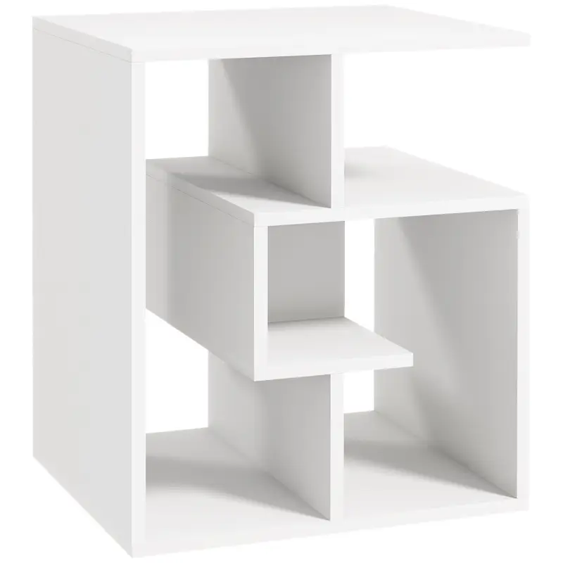 Mesita Auxiliar Mesa Auxiliar Blanca Mesa de Centro con Estantes de Almacenamiento para Salón Dormitorio 45x40x55 cm
