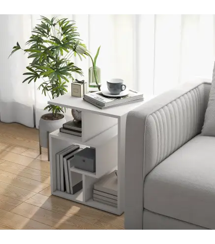 Mesita Auxiliar Mesa Auxiliar Blanca Mesa de Centro con Estantes de Almacenamiento para Salón Dormitorio 45x40x55 cm