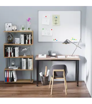 Mesa de Escritorio con Marco de Acero y Patas Ajustables Mesa de Estudio para Oficina Hogar 120x60x76 cm Negro y Natural