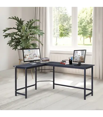 Mesa de Ordenador Escritorio PC Oficina Hogar Mesa Esquinera de Forma L 168x120x75cm Marco Metal