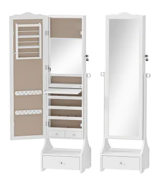 Espejo Joyero con Luces LED Armario Joyas con Espejo Entero de Angulo Ajustable Cajones Mesa Interior Plegable Blanco