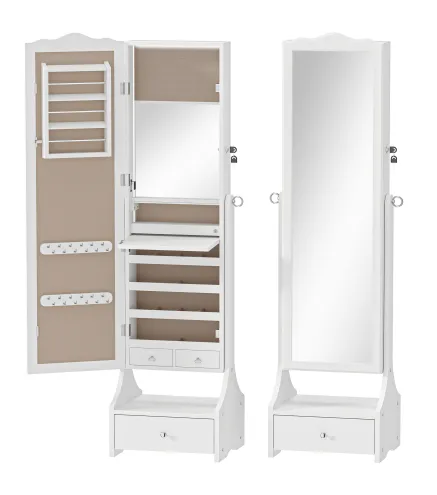 Espejo Joyero con Luces LED Armario Joyas con Espejo Entero de Angulo Ajustable Cajones Mesa Interior Plegable Blanco
