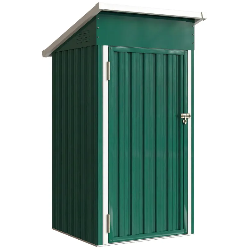 Caseta de Jardín Exterior Metálico 0,74 m² 107,5x91x185 cm con Techo Inclinado Puerta con Cerradura Ventilaciones Verde
