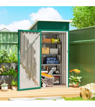 Caseta de Jardín Exterior Metálico 0,74 m² 107,5x91x185 cm con Techo Inclinado Puerta con Cerradura Ventilaciones Verde