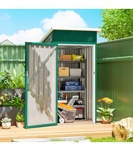 Caseta de Jardín Exterior Metálico 0,74 m² 107,5x91x185 cm con Techo Inclinado Puerta con Cerradura Ventilaciones Verde