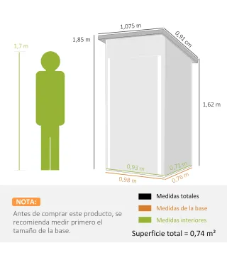 Caseta de Jardín Exterior Metálico 0,74 m² 107,5x91x185 cm con Techo Inclinado Puerta con Cerradura Ventilaciones Verde