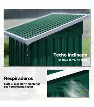 Caseta de Jardín Exterior Metálico 0,74 m² 107,5x91x185 cm con Techo Inclinado Puerta con Cerradura Ventilaciones Verde