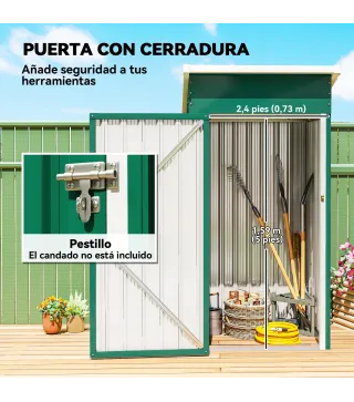 Caseta de Jardín Exterior Metálico 0,74 m² 107,5x91x185 cm con Techo Inclinado Puerta con Cerradura Ventilaciones Verde