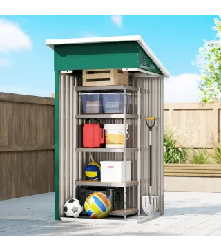 Caseta de Jardín Exterior Metálico 0,74 m² 107,5x91x185 cm con Techo Inclinado Puerta con Cerradura Ventilaciones Verde