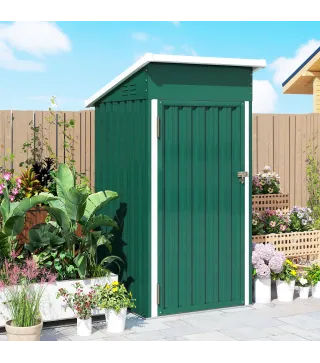 Caseta de Jardín Exterior Metálico 0,74 m² 107,5x91x185 cm con Techo Inclinado Puerta con Cerradura Ventilaciones Verde