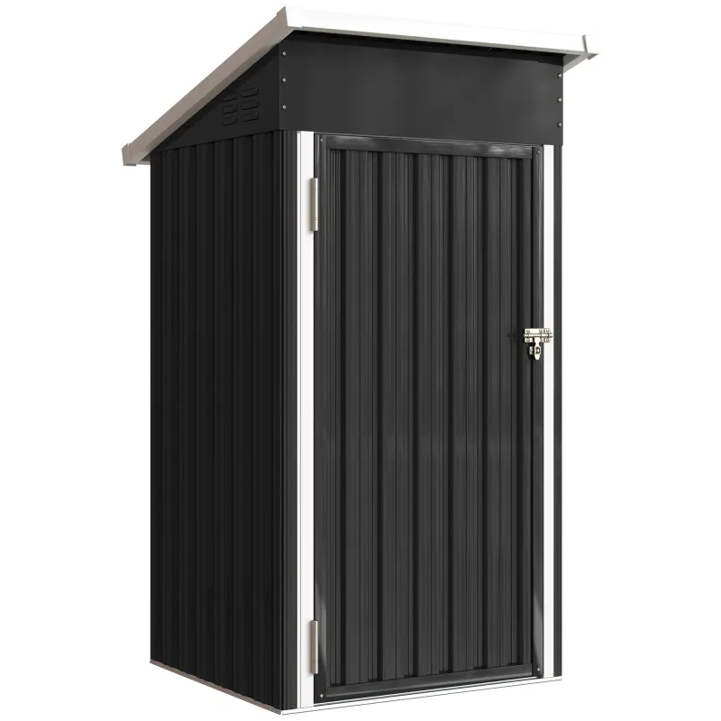 Caseta de Jardín Exterior Metálico 0,74 m² 107,5x91x185 cm con Techo Inclinado Puerta con Cerradura Ventilaciones Gris Caseta de Jardín Exterior Metálico 0,74 m² 107,5x91x185 cm con Techo Inclinado Puerta con Cerradura Ventilaciones Gris