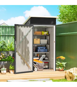 Caseta de Jardín Exterior Metálico 0,74 m² 107,5x91x185 cm con Techo Inclinado Puerta con Cerradura Ventilaciones Gris