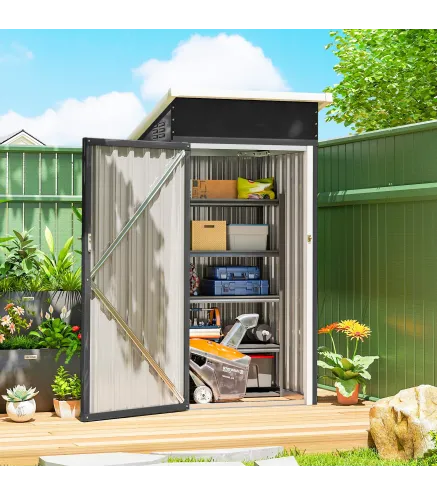 Caseta de Jardín Exterior Metálico 0,74 m² 107,5x91x185 cm con Techo Inclinado Puerta con Cerradura Ventilaciones Gris