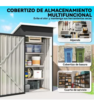 Caseta de Jardín Exterior Metálico 0,74 m² 107,5x91x185 cm con Techo Inclinado Puerta con Cerradura Ventilaciones Gris